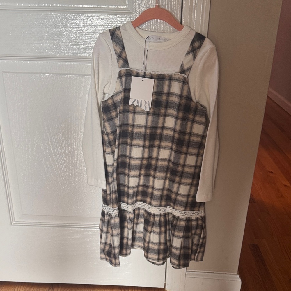 Zara Checkered Layered Dress in Black and Cream